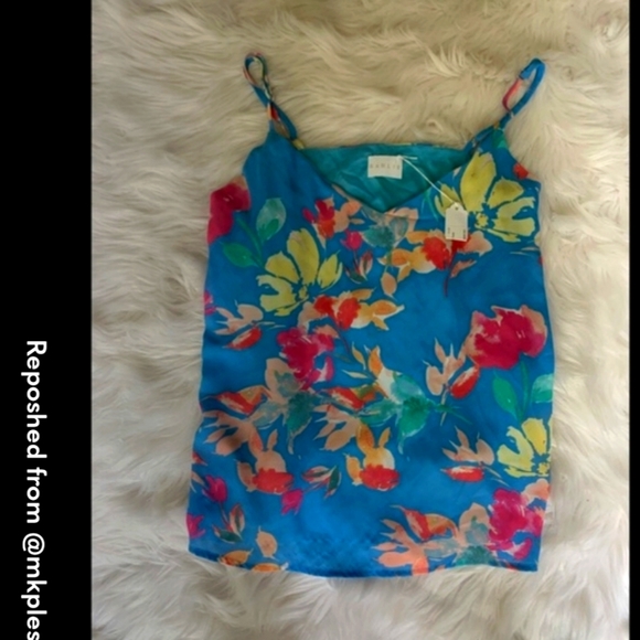Karlie Tropical Floral Tank Top, Large, Blue, Hot Pink, Orange, NWT - Picture 2 of 5